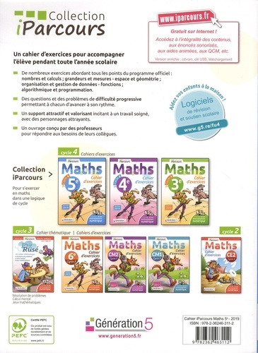 Maths 5e iParcours. Cahier d'exercices  Edition 2019