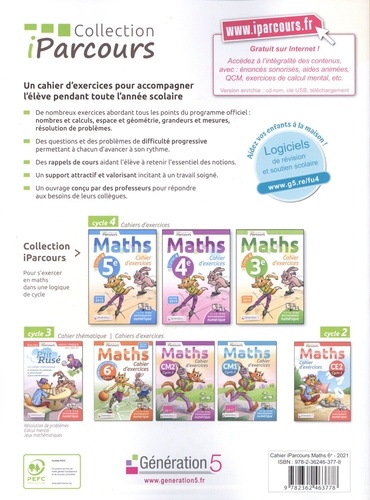 Maths 6e iParcours. Cahier d'exercices  Edition 2021