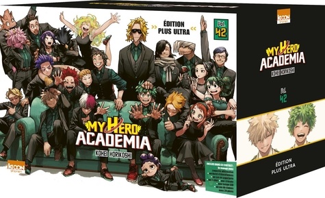 My Hero Academia Tome 42 La cavalerie est là. Coffret avec 1 jaquette alternative, 1 livret d'illustrations, 1 set de papeterie, 1 t-shirt, 1 cravate, 1 lampe LED et 1 jeu de dames -  -  Edition collector
