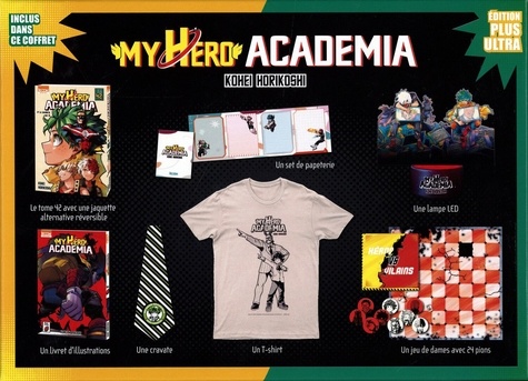 My Hero Academia Tome 42 La cavalerie est là. Coffret avec 1 jaquette alternative, 1 livret d'illustrations, 1 set de papeterie, 1 t-shirt, 1 cravate, 1 lampe LED et 1 jeu de dames -  -  Edition collector