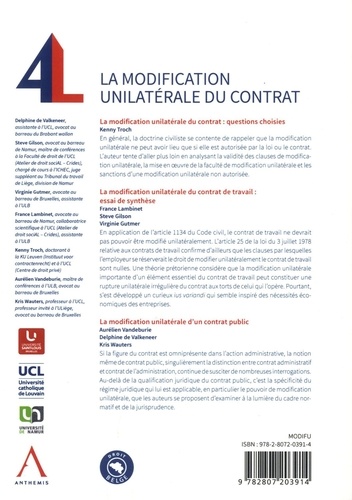 La modification unilatérale du contrat  Edition 2018