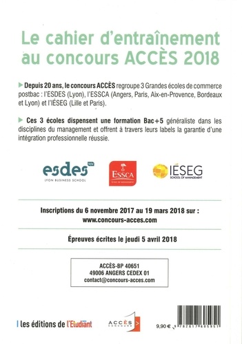 L'officiel du concours Accès. Cahier d'entraînement  Edition 2018