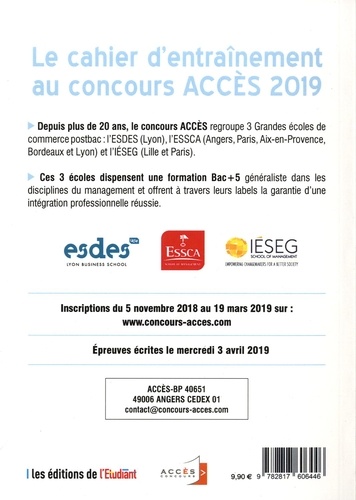 L'officiel du concours ACCES. Cahier d'entraînement  Edition 2019