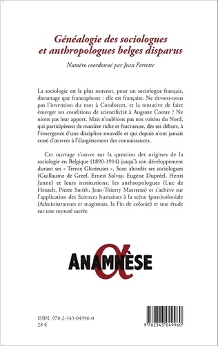 Anamnèse N° 10/2014 Généalogie des sociologues et anthropologues belges disparus