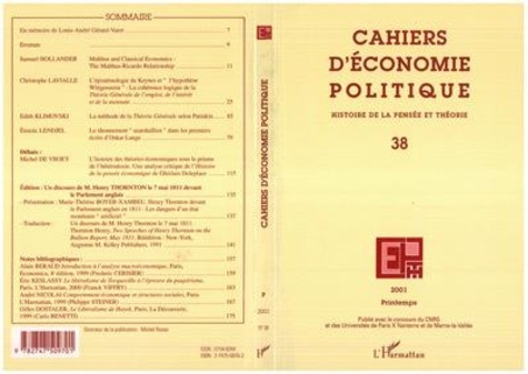  L'Harmattan - Cahiers d'économie politique N° 38 : .