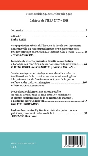 Cahiers de l'IREA N° 17/2018 Vision sociologique et anthropologique
