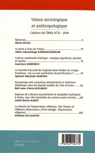 Cahiers de l'IREA N°21-2018 Vision sociologique et anthropologique