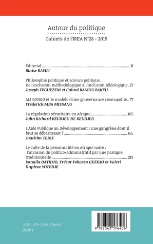 Cahiers de l'IREA N° 28/2019 Autour du politique