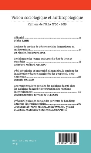Cahiers de l'IREA N° 30/2019 Vision sociologique et anthropologique