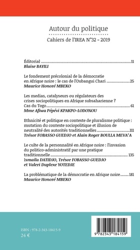 Cahiers de l'IREA N° 32/2019 Autour du politique