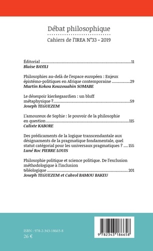Cahiers de l'IREA N° 33/2019 Débat philosophique