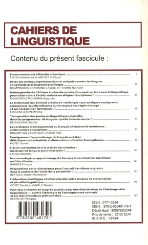 Cahiers de linguistique N° 35/2, 2009 Hétérogénéité sociolinguistique et didactique du français : contextes francophones plurilingues