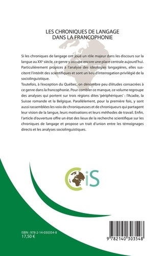 Cahiers Internationaux de Sociolinguistique N° 21/2022 Les chroniques de langage dans la francophonie
