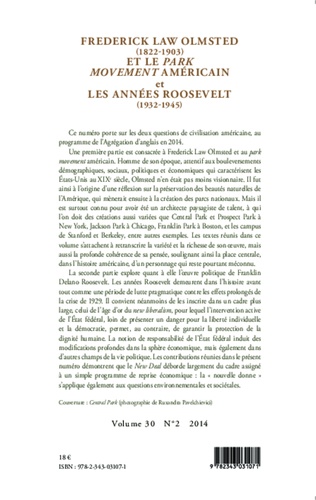 Cycnos Volume 30 N° 2/2014 Frederick Law Olmsted (1822-1903) et le park movement américain et les années Roosevelt (1932-1945)