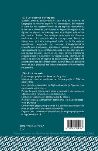 Géographie et Cultures N° 107-108, hiver 2019 Les dessous de l'espace. Varia