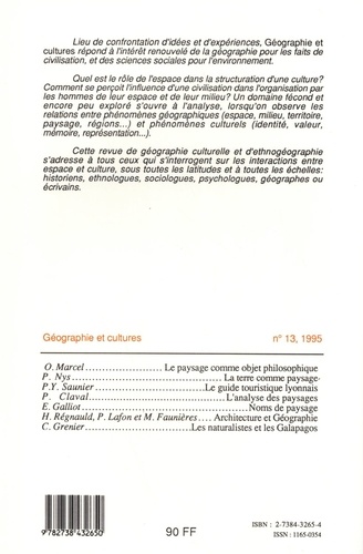 Géographie et Cultures N° 13, printemps 1995 Spécial paysage