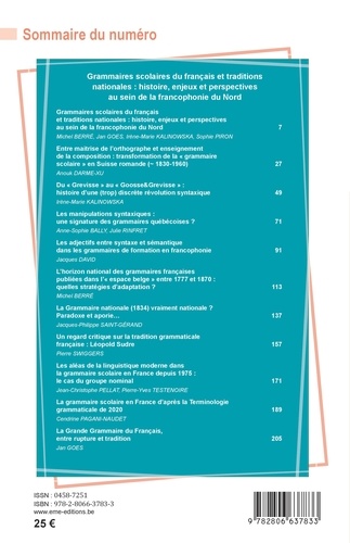 Le Langage et l'Homme N° 1/2022 Grammaires scolaires du français et traditions nationales : histoire, enjeux et perspectives au sein de la francophonie du Nord