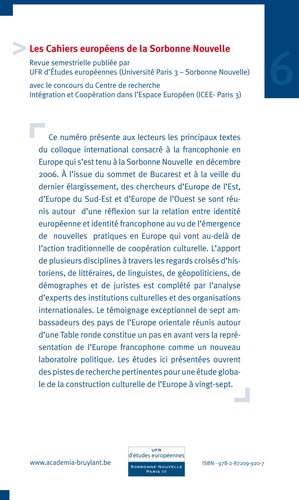 Les Cahiers européens de la Sorbonne Nouvelle N° 6, Septembre 2008 Nouveaux visages de la francophonie en Europe