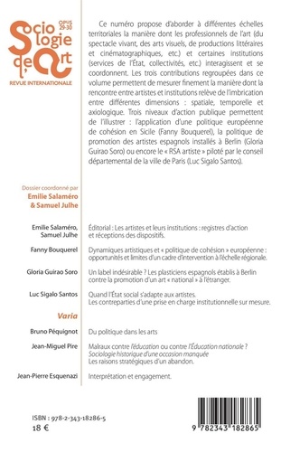 Opus - Sociologie de l'Art N° 29-30 Les artistes et leurs institutions : registres d'action et réceptions des dispositifs