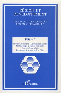 Jacques Brasseul - Région et Développement N° 7-1998 : Révolution Industrielle - Développement durable.