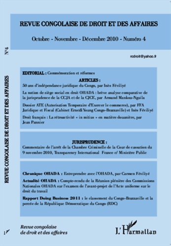 Revue congolaise de droit et des affaires N° 4, octobre-novembre-décembre 2010