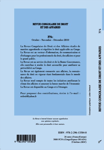 Revue congolaise de droit et des affaires N° 4, octobre-novembre-décembre 2010