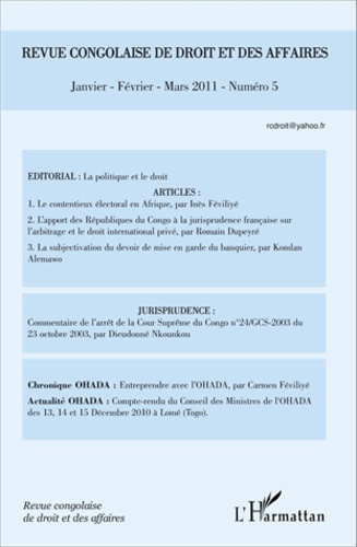 Revue congolaise de droit et des affaires N° 5, Janvier-Févrie