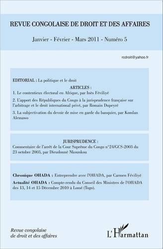  L'Harmattan - Revue congolaise de droit et des affaires N° 5, Janvier-Févrie : .