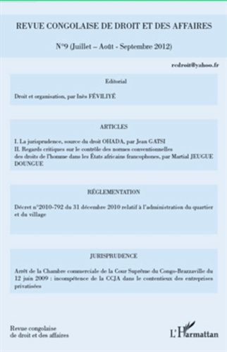 Revue congolaise de droit et des affaires N° 9 Juillet-Août-Septembre 2012
