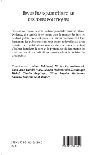 Revue française d'Histoire des idées politiques N° 41, 2e semestre 2015 Doctrine publiciste et droit romain