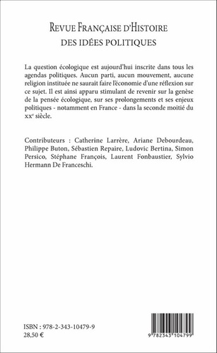 Revue française d'Histoire des idées politiques N° 44, 2e semestre 2016 Ecologie politique