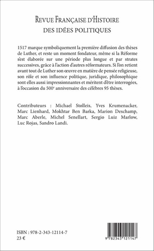 Revue française d'Histoire des idées politiques N° 45, 1er semestre 2017 Luther et la politique