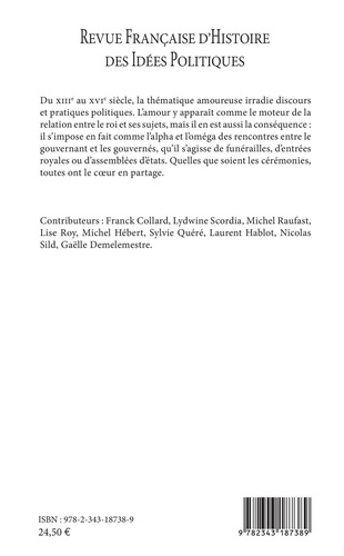 Revue française d'Histoire des idées politiques N° 50, 2e semestre 2019 Le coeur politique à la Renaissance