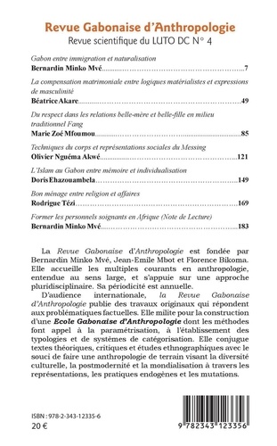 Revue Gabonaise d'Anthropologie, Revue scientifique du LUTO-DC N° 4