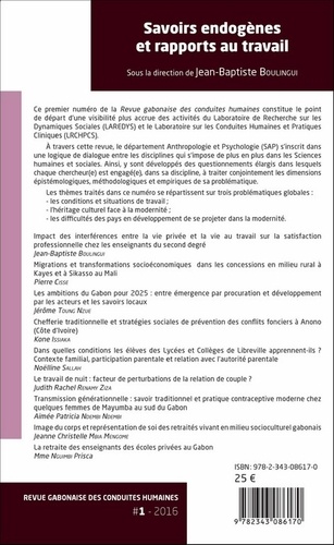 Revue gabonaise des conduites humaines N° 1/2016 Savoirs endogènes et rapports au travail
