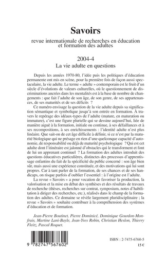 Savoirs N° 4, 2004 La vie adulte en questions