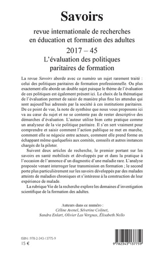 Savoirs N°45/2017 L'évaluation des politiques paritaires de formation