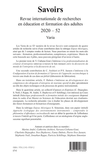 Savoirs N° 52/2020 Varia