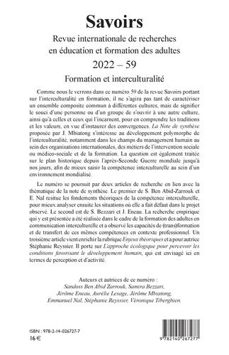 Savoirs N° 59/2022 Formation et interculturalité