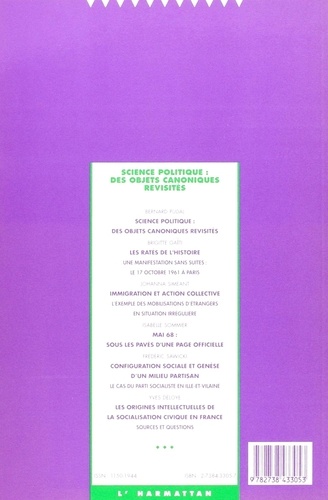 Sociétés contemporaines N° 20, Décembre 1994 Science politique. Des objets canoniques revisités