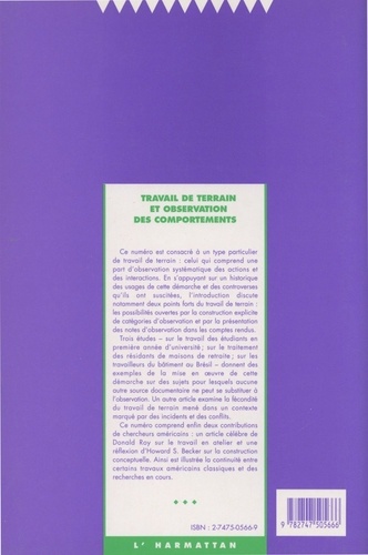 Sociétés contemporaines N° 40, 2000 Travail de terrain et observation des comportements