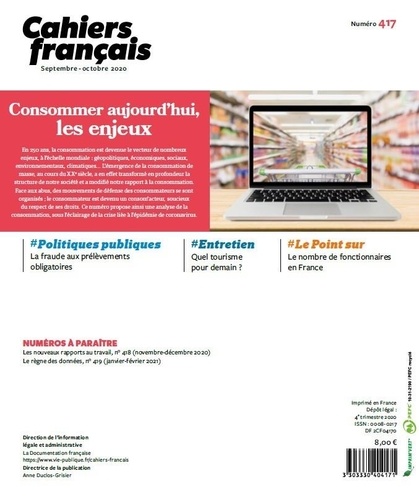 Cahiers français N° 417, septembre-octobre 2020 Consommer aujourd'hui, les enjeux