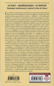 Le sujet "archéologique" et boécien