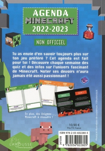 Agenda Minecraft. Non officiel  Edition 2022-2023