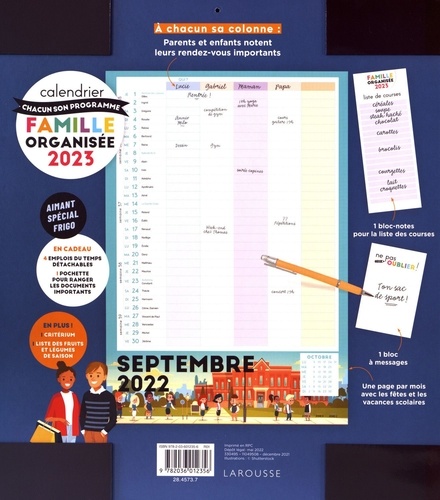 Calendrier famille organisée. A chacun son programme. 16 mois ; de Septembre 2022 à Décembre 2023  Edition 2023