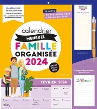  Larousse - Calendrier mensuel famille organisée - 16 mois, de septembre 2023 à décembre 2024. Avec 1 critérium et 1 liste des fruits et légumes de saison.