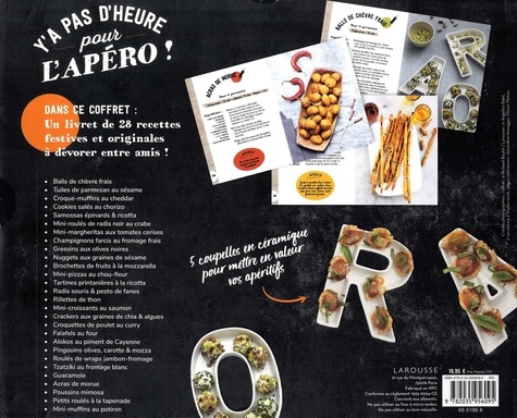 Coffret Y'a pas d'heure pour l'apéro !. Le livret de 28 recettes avec 5 coupelles en céramique