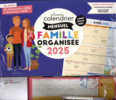  Larousse - Grand calendrier mensuel Famille organisée - 16 mois de septembre 2024 à décembre 2025.