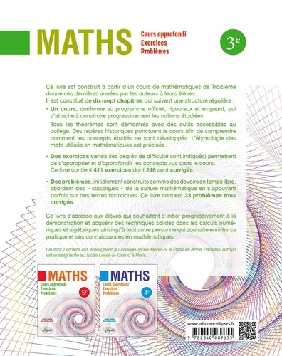 Maths 3e. Cours approfondi, exercices, problèmes