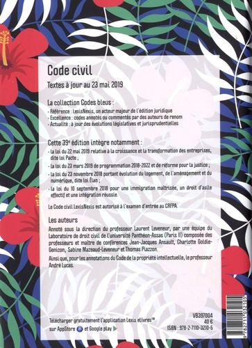 Code Civil. Jaquette hibiscus  Edition 2020